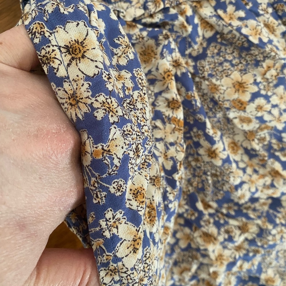 Patrons of Peace Blue Floral Wide Leg Pants Boho Smocked Waist Size L - Picture 5 of 9